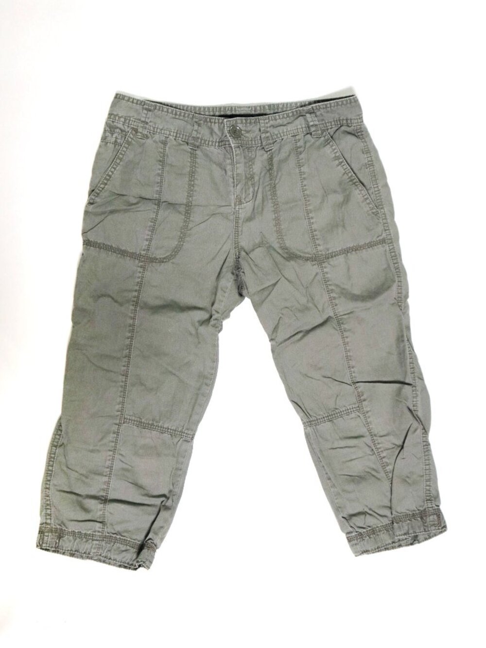CALVIN KLEIN Womens Size 4 Grey Green Cotton Capri Pants Utility Gorpcore Hiking